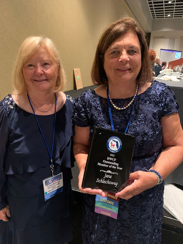 Sandra with Jane Holding 2022 DWCF Outstanding Member of the Year Award